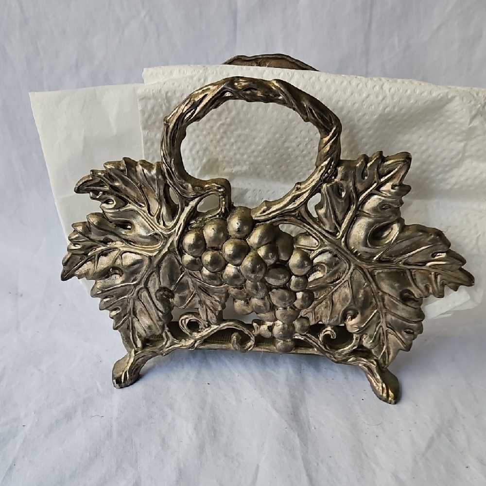 VINTAGE 1994  GODINGER SILVER  PLATED GRAPE VINE DESIGN  LETTER  NAPKIN  HOLDER